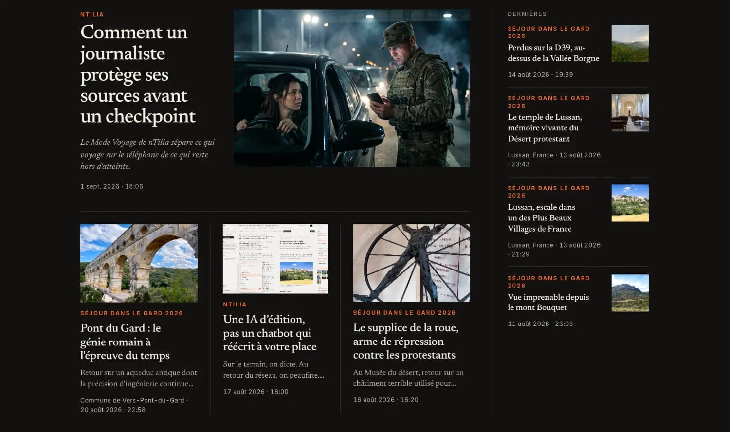 An nTilia journal front page: lead story with photo, secondary stories and latest posts