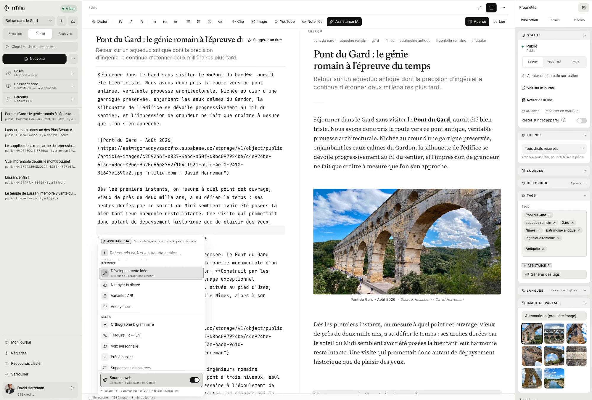 nTilia research notes workspace in its light theme
